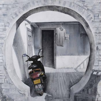 Puerta de Luna, Luzhi.80x80 cm.oleocollagelienzo.2022