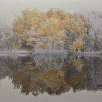 El tiempo en la naturaleza_1 Reflejos de otoño en pantano. 11-XI-17, 18h25 mn . 36,3x 55 cm